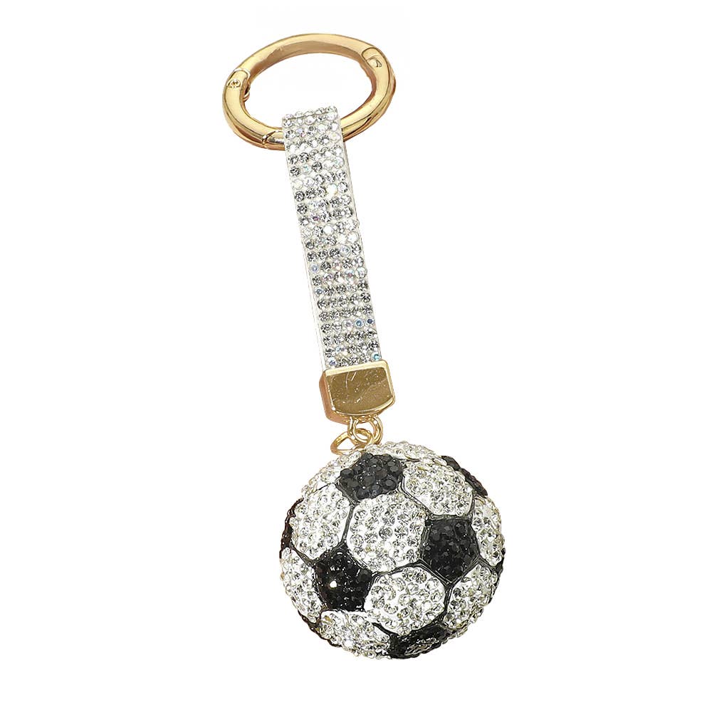 Bling Studded Soccer Ball Bag Charm Keychain