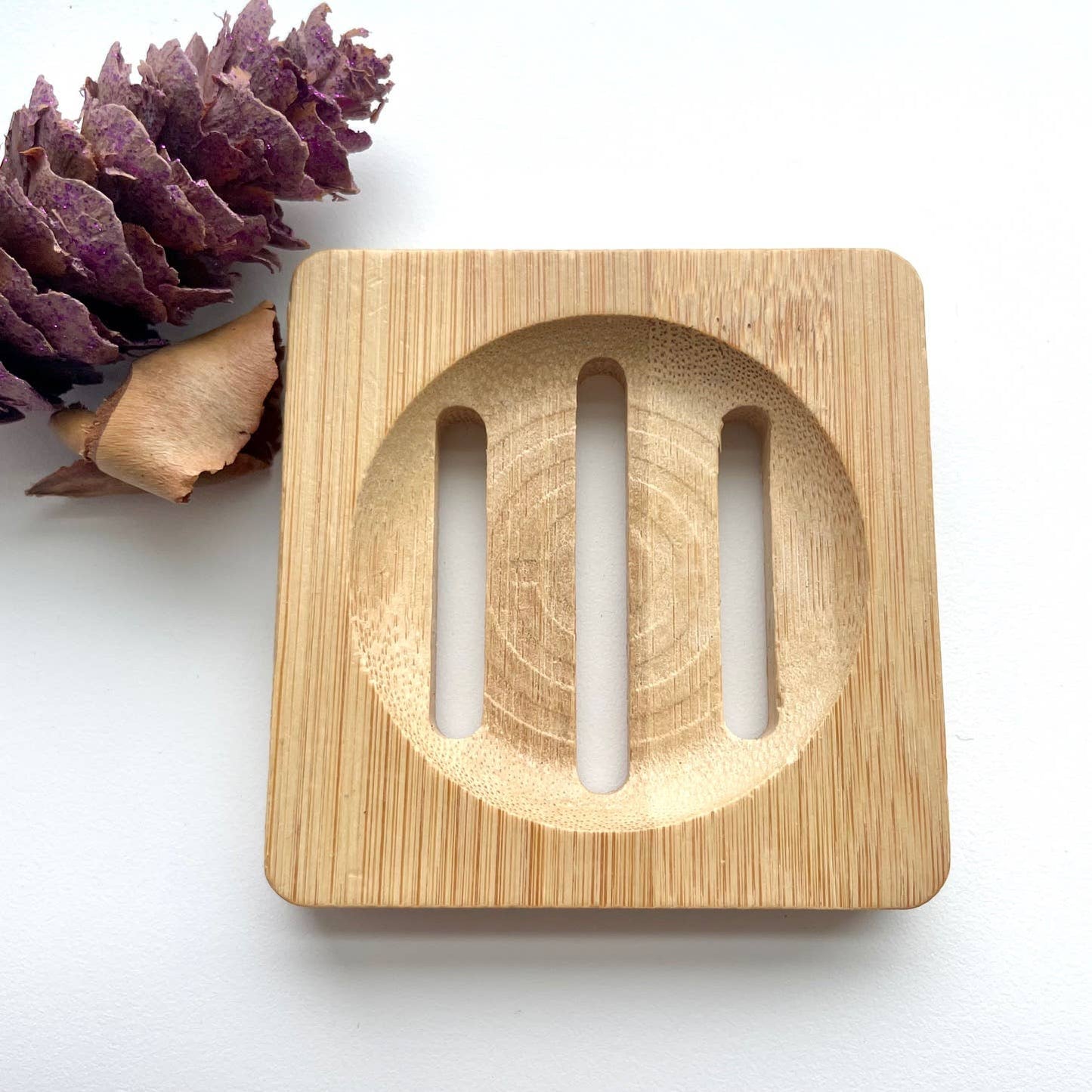 Bamboo Wood Tray for Soap, Shower Steamers Round Square 3"