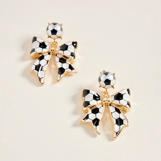 Soccer Bow Drop Dangle Earrings