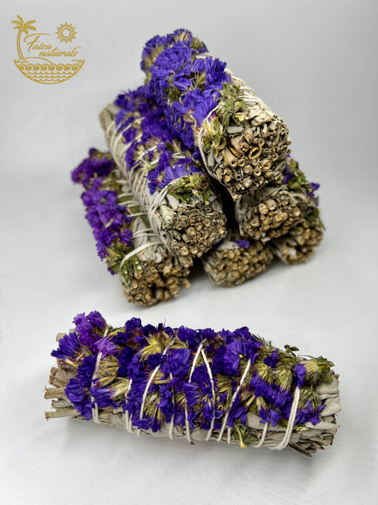 Purple Sinuata Flower with White Sage Bundle