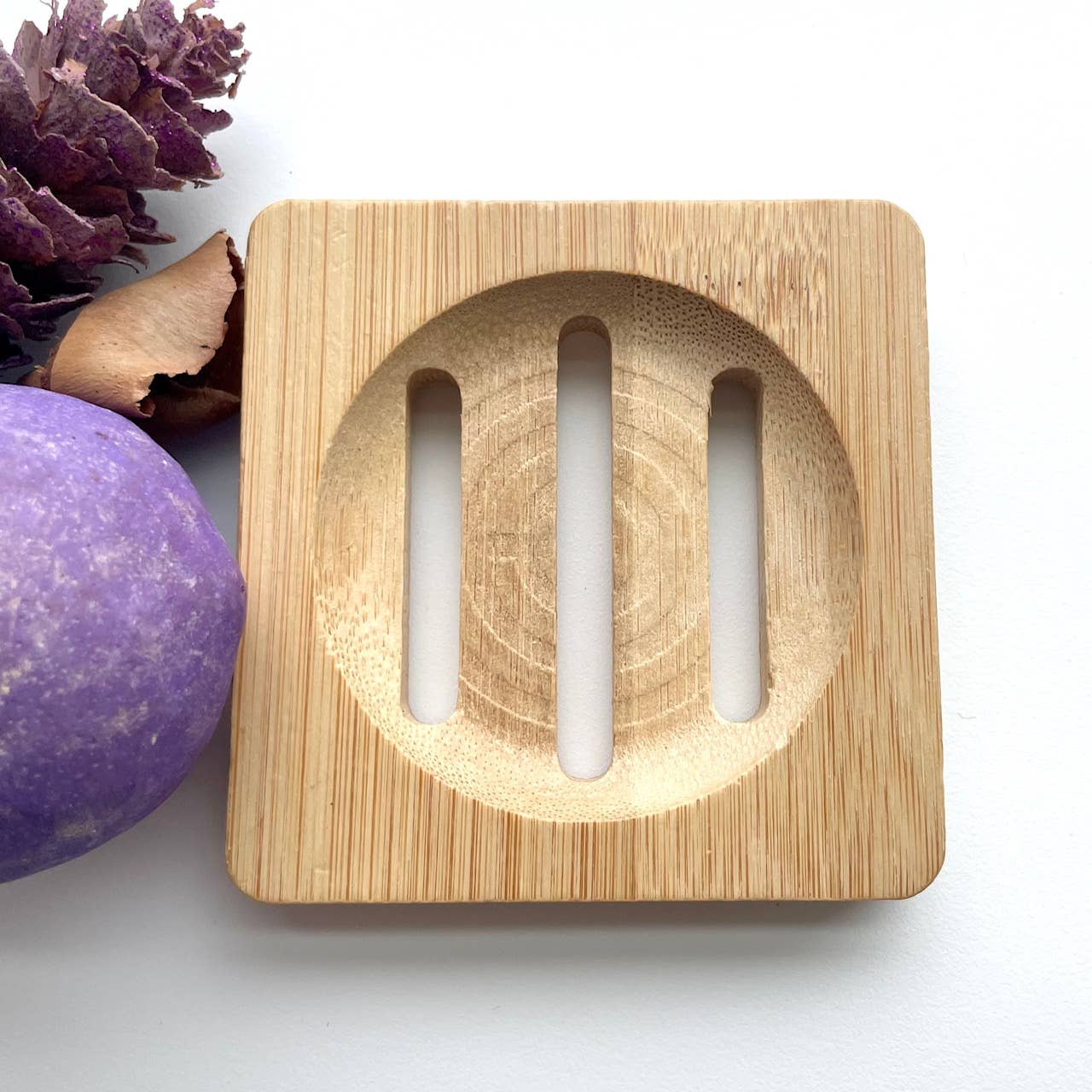 Bamboo Wood Tray for Soap, Shower Steamers Round Square 3"