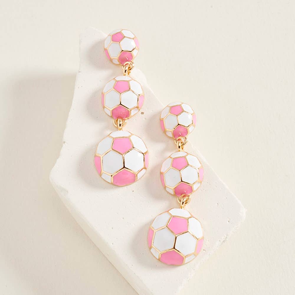 Triple Enamel Soccer Ball Link Drop Earrings