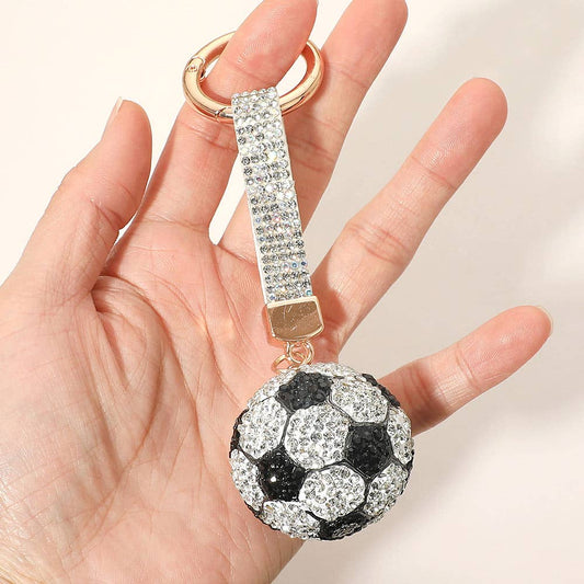Bling Studded Soccer Ball Bag Charm Keychain