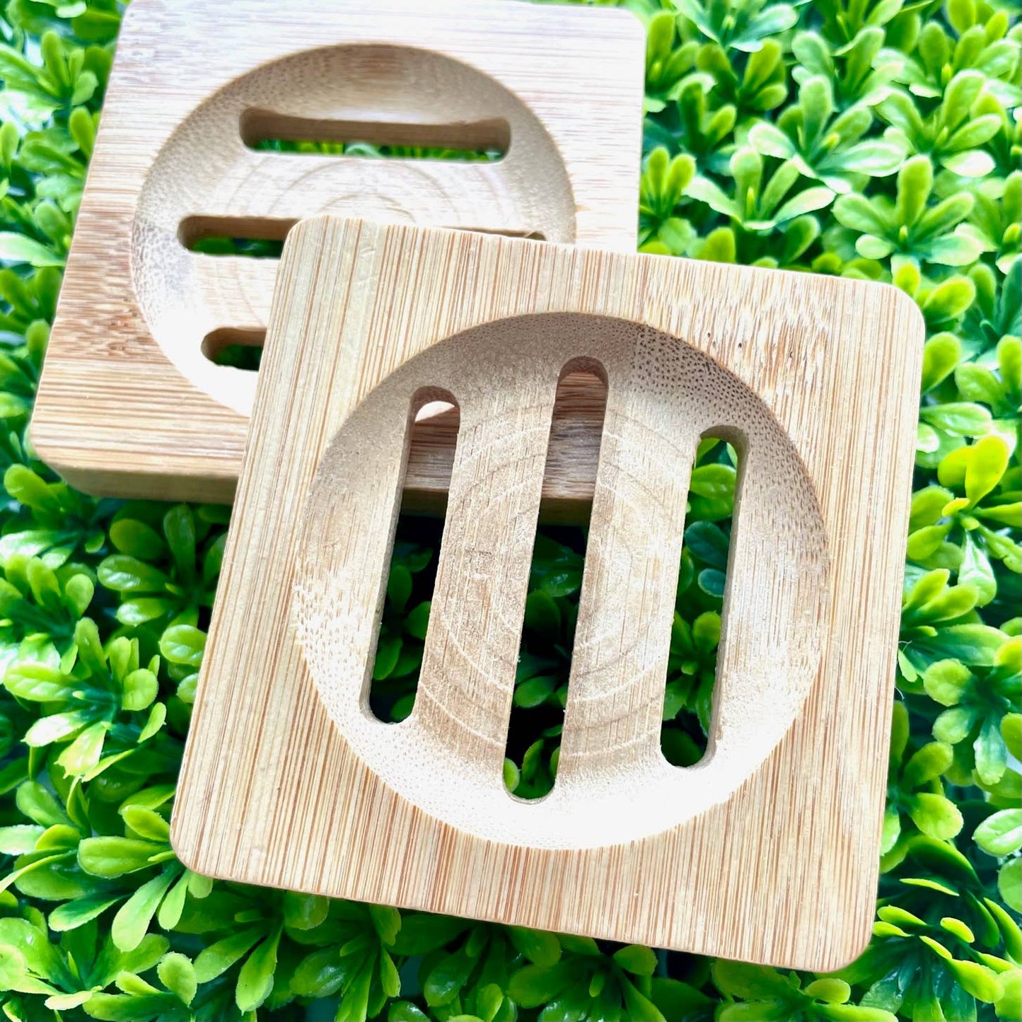 Bamboo Wood Tray for Soap, Shower Steamers Round Square 3"