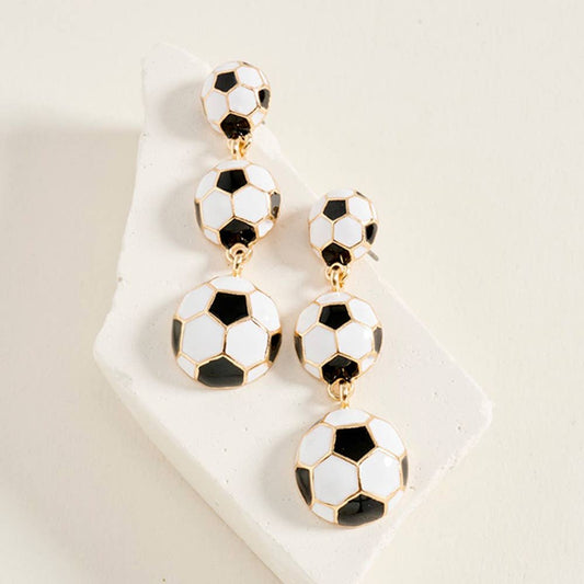 Triple Enamel Soccer Ball Link Drop Earrings