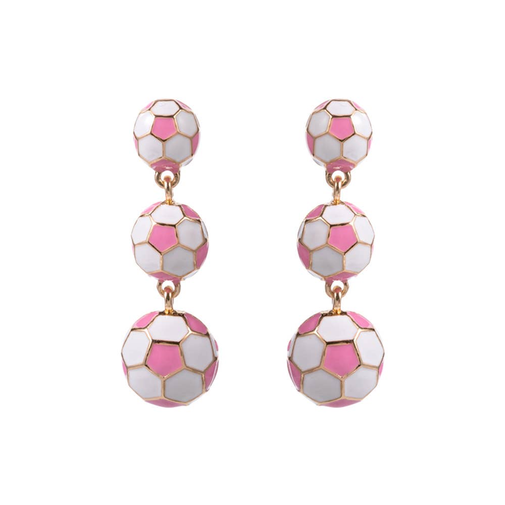 Triple Enamel Soccer Ball Link Drop Earrings