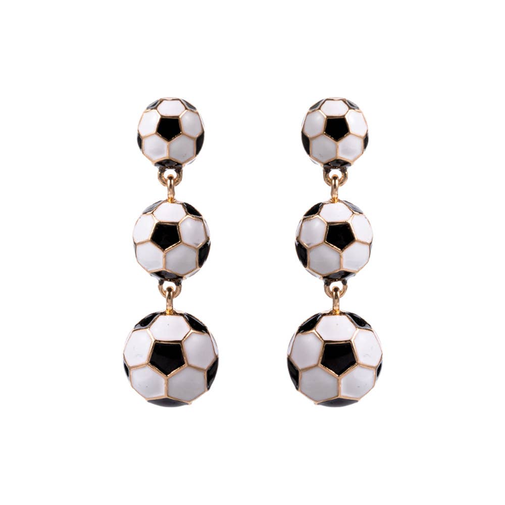 Triple Enamel Soccer Ball Link Drop Earrings