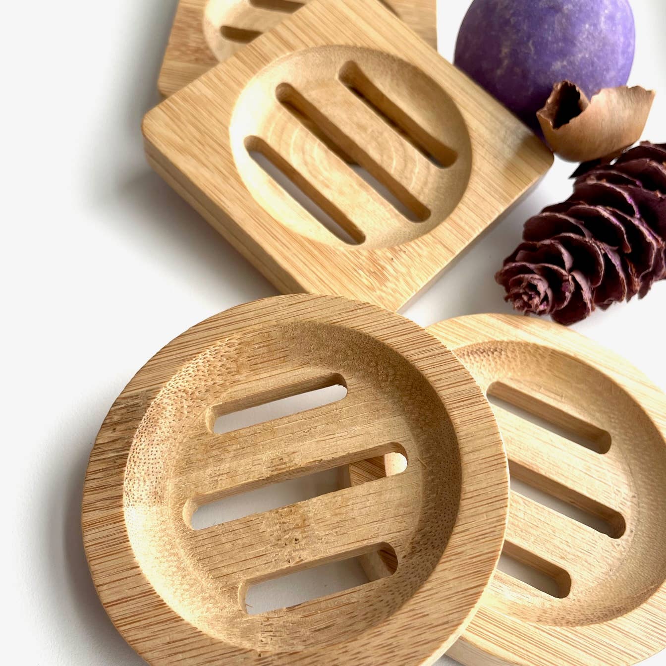 Bamboo Wood Tray for Soap, Shower Steamers Round Square 3"