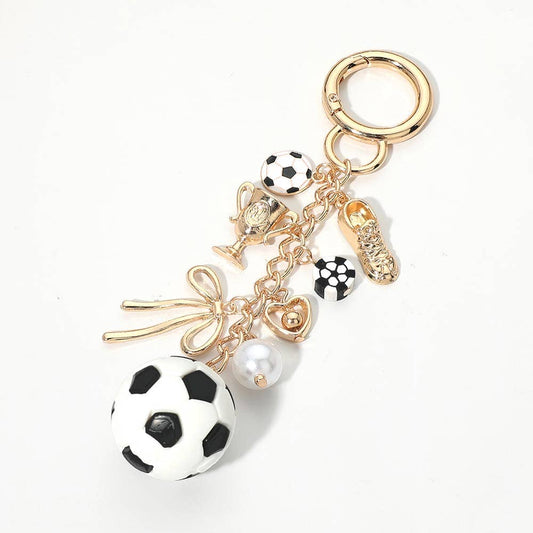 Soccer Theme Pearl Bow Charm Embellished Keychain Bag Charm